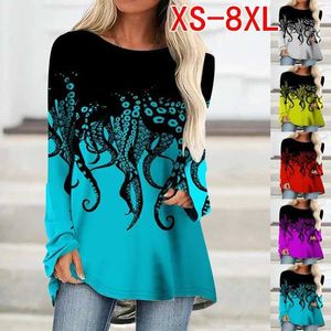 여자 티셔츠 XS-8XL 가을과 겨울 옷 여성 캐주얼 롱 슬리 탑 레이디 3D 프린트 셔츠 느슨한 티셔츠 면화 풀버 D240507