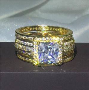 Vecalon Princess Cut 3in1 Set Gold Yellow Gold preenchido 925 prata 5a zircão de noivado CZ anéis de casamento para homens presentes 4040843