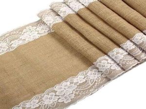 Ładownik stołowy 275CMX30CM Vintage Natural Burlap Jute Linen Lase Tkanina do jadalni Restauracja Gadżet Dekorowanie domu 8993294