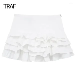 Kobiety szorty mini tierred culotte lato 2024 biała wysoka talia krótka spódnica w stylu koreańskich