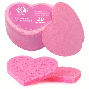 Puff 20 Pieces Facial Sponges Heart Shape Compressed Facial Natural Facial Cleansing Pads Exfoliating For Cleansing Reusable