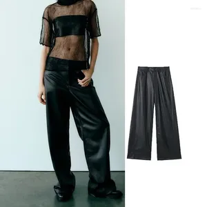 Women's Pants Women Pant 2024 Faux Leather Casual High Waist Fashion Woman Trousers Straight For Streetwear