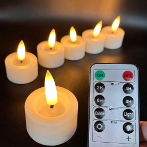 Holder 6st 3D Black Wick LED Flamely Battery Operated Tea Lights Candles med fjärrkontroll, timer Tealight, Party Decoration