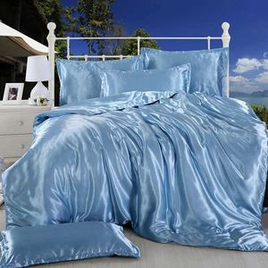 Bedding sets Satin artificial silk bed cover set high-quality solid color bed cover set single and double-sided extra large down duvet cover set J240507