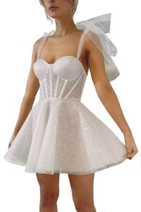 短いホームカミングドレス白いスパンコールスパゲッティの恋人A-Line Plusサイズカクテルフォーマルカクテルカクテルプロムパーティーの魅力ガウンHC22