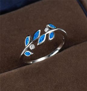 Обручальные кольца Dainty Bride Mite Leaf Тонкое обручальное кольцо винтажное женское синее белое опал -каменное очарование серебро для женщин 2391243