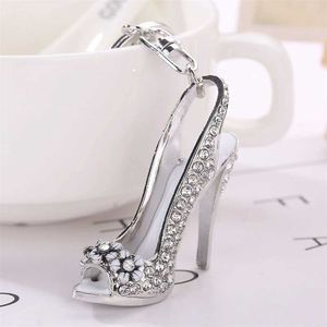 Keychains Lanyards Luxury Ladies Crystal Sandals Keychain Rhinestone High Heel Shoe Flowers Charms Handbag Pendant Accessorie Car Trinket Keyring