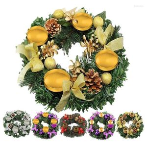 Decorative Flowers 30cm Christmas Candlestick Wreath With Candle Cups Artificial Pinecone Berry Holder Garland For Xmas Year Table Decor