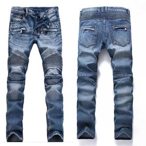 Мужские джинсы растягиваются регулярно подготовить бренд -брюки Mens Street Retro Youth Lon Denim Jeans Solid G растяжение большие размеры повседневные байкер J240507
