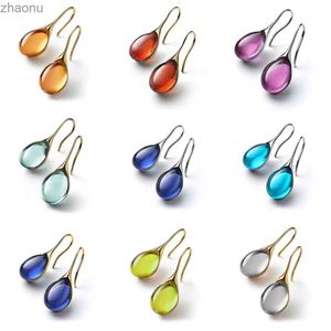 Dangle Chandelier Fashionable womens earrings 9-color exquisite gold natural blue stone hook pendant earrings suitable for womens weddings engagement jewelry XW