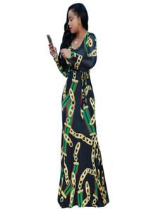 Neue Damen Maxi Kleid traditioneller afrikanischer Modedrucken Lange Kleider Elastic Elegant Ladies Bodycon Vintage Kette gedruckt plus Sizz3616994