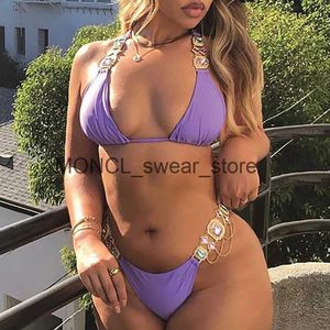 Roupa de banho feminina Bikinis sexy maiô com shinestones mulheres push up biquíni cenar roupas de praia nadando de maiô de maiô Bather piscina 2024 H240507