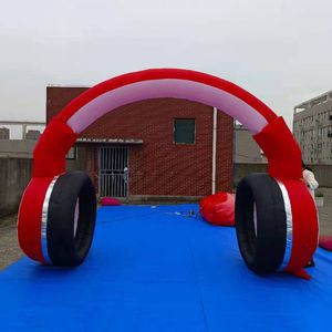 wholesale 8m 26ft Wide Advertising red and black Inflatable Earphone Inflatable Headphone Model with led lights for music festival DJ stage decoration