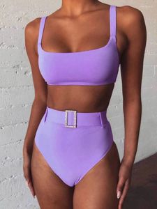 Kvinnors badkläder 4 Färg Brasiliansk bikini Push Up Women Swimsuit Kvinnlig hög midja tvådelar Biquini Set Padded Bather Bathing Suit Lady