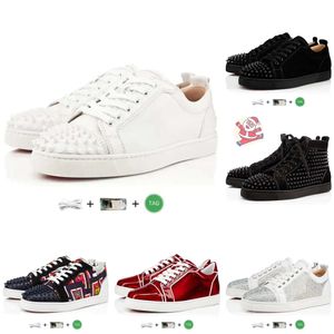 Casual Bottomshoes Red 2024 Mens Casual Shoes Luxurys Designers Red Bottoms High Low Tops Studded Spikes Fashion Suede Leather Black Silver Man Women fl med låda