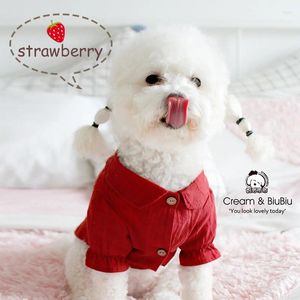 Hundkläder husdjurskläder röd bubbla ärm skjorta för hundar kläder jordgubbstift katt liten söt sommar flicka chihuahua produkter 2024