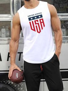 Herrtankstoppar herrar sommaren enhetliga stater usa tryckt fitness lös storlek andas och bekväm rund halsslös tank top t-shirt y240507