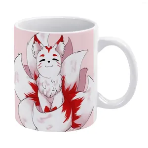 Canecas sentadas nove caneca branca de cauda de boa qualidade 11 onças xícara de café animal kitsune kitsune japonês alonee