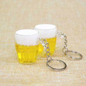 Keychains Lanyards Simulation Beer Mug Keyring for Women Men Couple Keychain Bag Charms Resin Car Key Chains Creative Gift