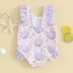 Swimwear Infant Toddler Baby Girl Swimsuit Sleeveless Shell Star Print Frill Trim Bathing Suit Summer Beach Wear