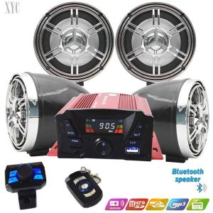 Audio Motorcycle Bluetooth Audio Car Vehicle ATV High Power Waterproof Speaker AntiTheft Amplifier Four Channel MP3 Player Mobile Phone