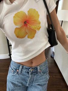 Women's T-Shirt New Fashion Women T-Shirt Crew Neck Short Sle Flower Print Slim Fit Summer Tops For Casual Daily Skin Friendly Hot Sale S M L d240507