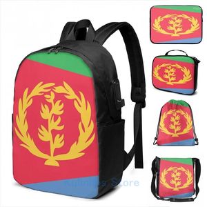 Backpack Funny Graphic Print Eritreia Flag USB Charge Men Bags Escola Laptop de Viagem para Mulheres Viagem