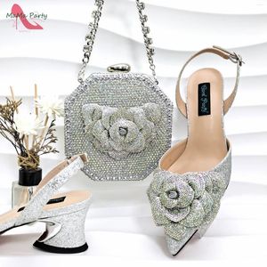 Платье обуви стиль моды итальянские дамы прекрасные и сумки, чтобы соответствовать серебряному цвету 2024 Специальные предложения средние каблуки для