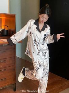 Kvinnors sömnkläder Ice Silk Pyjamas Spring and Autumn Long Sleeve High-End Elegant Plus Size Wearing for Home Suit på sommaren