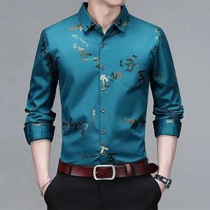 XKUT Men's Dress Shirts Mens Casual and Fashionable Long Sled Printed Shirt Non ing and Wrinkle Resistant Business Top d240507