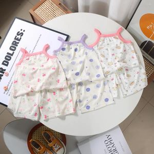 Vestidos de garotas de verão desenho animado impressão infantil garoto roupas com tampas sem mangas shorts 2pcs/set girls girls colar roupas infantis algodão esportivo de algodão terno