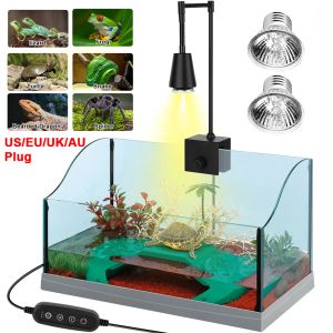 Beleuchtung UVA/UVB Reptile Wärmelampe mit Clip Dimmable Timer Habitat Acklampe 25W/50W 2 Lampenschildkröte Echsenheizlampe