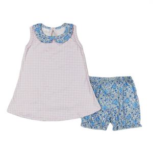 Roupas conjuntos por atacado de crianças roupas infantis sem mangas floral túnica rosa shorts infantil de verão