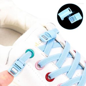 Peças de sapato colorido de renda magnética Elastic Shoelaces Botão de metal simples de instalação sem amarração para tênis 1 par