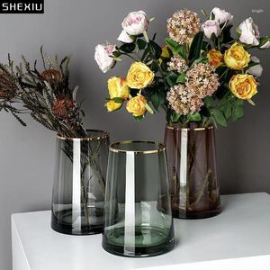 Vaser modern transparent glasvasblommor arrangemang rum dekoration guldpläterad flask mun hydroponic hem