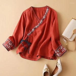 Polos kobiet Hanfu 2024 Summer Top Chinese Shirt Tang Dress Tradycyjna odzież retro długie rękawy