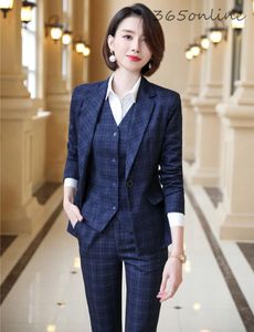 Formal Uniform Designs Pantsuits for Women Business Work Wear Ladies Office Autumn Winter Professional OL Blazers Fashion Plaid 240506