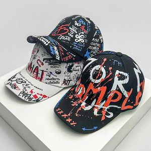 Ballkappen Neue Männer Frauen Streetwear Kpop Baseballhüte Baumwolle atmungsaktive Sport Hip Hop Caps Unisex Graffiti Mode Sonnenschild Four Seasons D240507