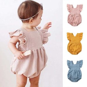 Rompers venda roupas meninas para meninas para linho recém-nascido Ruffles de algodão curto-deco