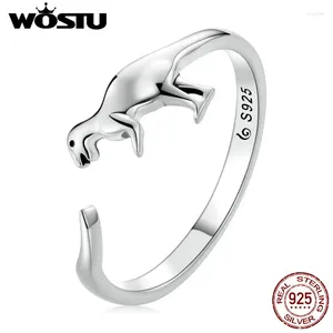 Anelli a grappolo Wostu 925 Sterling Sliver Animali regolabili Apertura di dinosauro per donne femmini