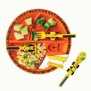 Cups Dishes Utensils Environmentally friendly and creative childrens dining tool set Pp spoon fork knife car tableware set childrens bulldozer spoon tablewar
