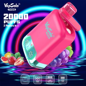 Vapsolo Puff 20k 25k Vapes descartáveis ​​Bobina de malha VOD 20000 25000 Pufos Displações digitais de cigarro eletrônico de tanques duplos 15 Flavores recarregáveis ​​650 mAh Vaper de bateria