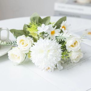 Flores decorativas rosa crisântemo buquê de seda de seda casamento artificial casa natal wreath garden arch diy presente s