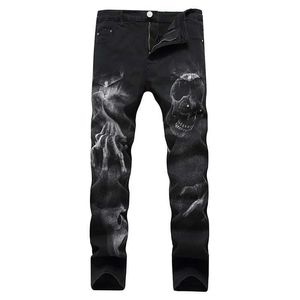 eans 2022 Dark Streetwear Skull Print Punk Männer Vintage Slim Jeans Hosen Hip Hop Stretch Cotton Jeanshose für Teenager Pantalone J240507