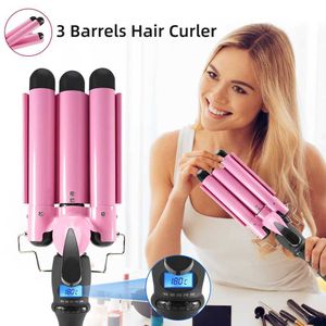 Curling Irons Electric curling iron rod with 3 buckets of hair waves instant heating and temperature adjustment LCD female Q240506