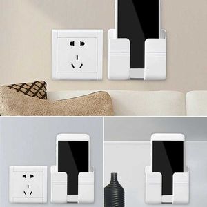 Cell Phone Mounts Holders Wall Mobile Phone Holder Plug Phone Charging Stand Clip Remote Control Storage Box Bracket Wall-Mount Phone Organizer Holders