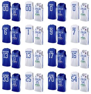 Maglie da basket EuroBasket Stampato Custom Italia 2022 Blue Home White Away 13 Simone Fontecchio Marco Spissu 1 Nicol Mannion 6 5434694