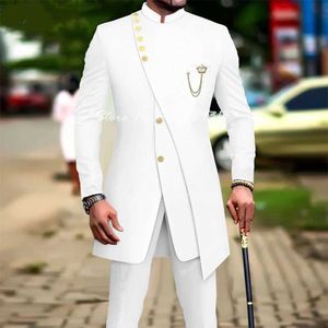 Abitazioni maschili Blazer White Luxury Mens Slimt Ball Dress Groom e Set Tailboat 2pcs giacche alla moda pantaloni Q240507