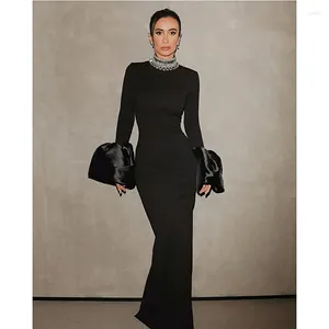 Casual Dresses Fashionable Flared Sleeves Rhinestone Neckline Black Dress And Elegant Dinner Party