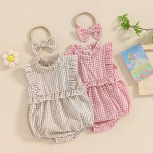 Rompers Summer Baby Clothing Girl Sleeveless Ruffle Plaid Infant Jumpsuit For Newborn Cute Outfit H240507